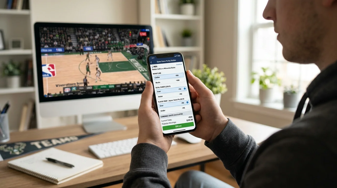 Basketball Bet Builder auf dem Smartphone, Same-Game-Parlay für NBA-Wetten bei deutschen Anbietern
