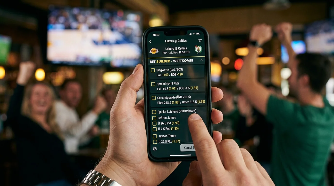 Bet Builder Interface für NBA-Wetten mit mehreren Auswahlmöglichkeiten aus einem Spiel