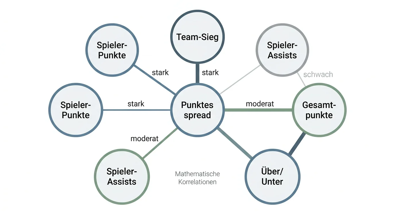Schematische Darstellung der Korrelationen zwischen Wettmärkten beim Basketball Same-Game-Parlay