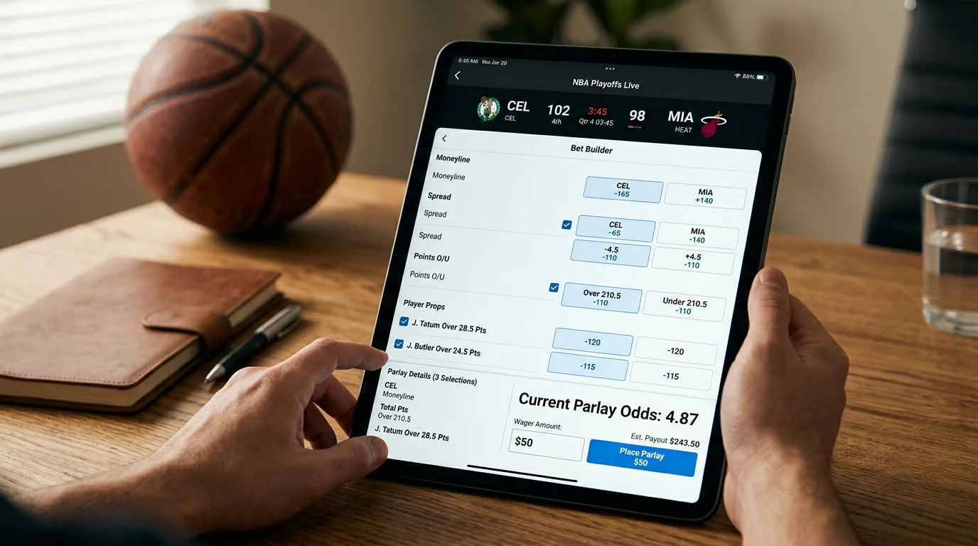 Same-Game-Parlay Auswahl für ein NBA-Playoff-Spiel bei einem deutschen Wettanbieter