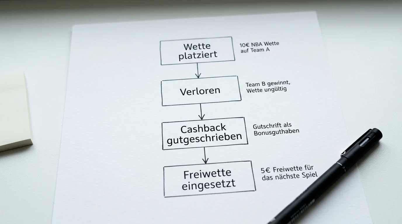 Technischer Ablauf von Basketball Cashback-Angeboten, von der qualifizierenden Wette bis zur Gutschrift