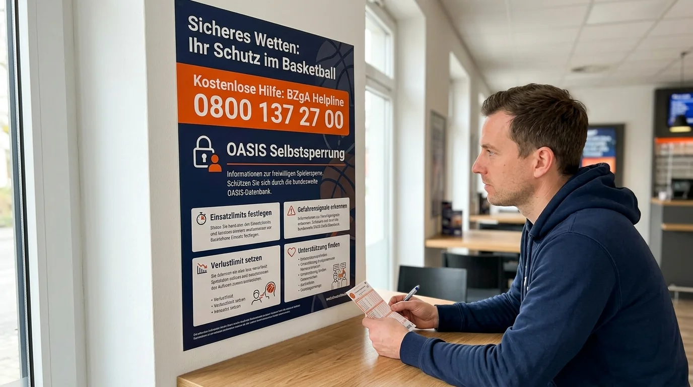 Spielerschutz beim Basketball Wetten, OASIS-Sperre, BZgA-Hilfe und Einzahlungslimit für Anfänger