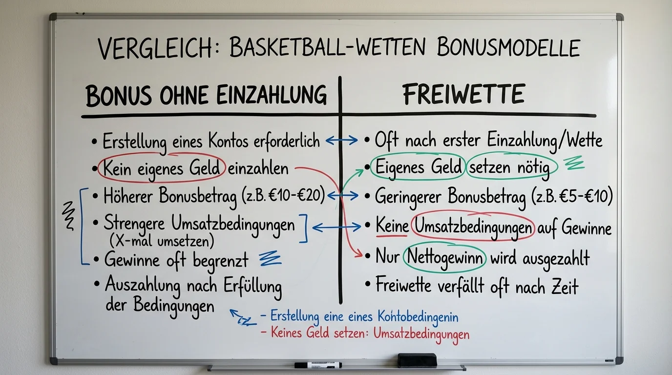 Vergleich Freiwette vs. Bonus ohne Einzahlung für Basketball-Neukunden in Deutschland
