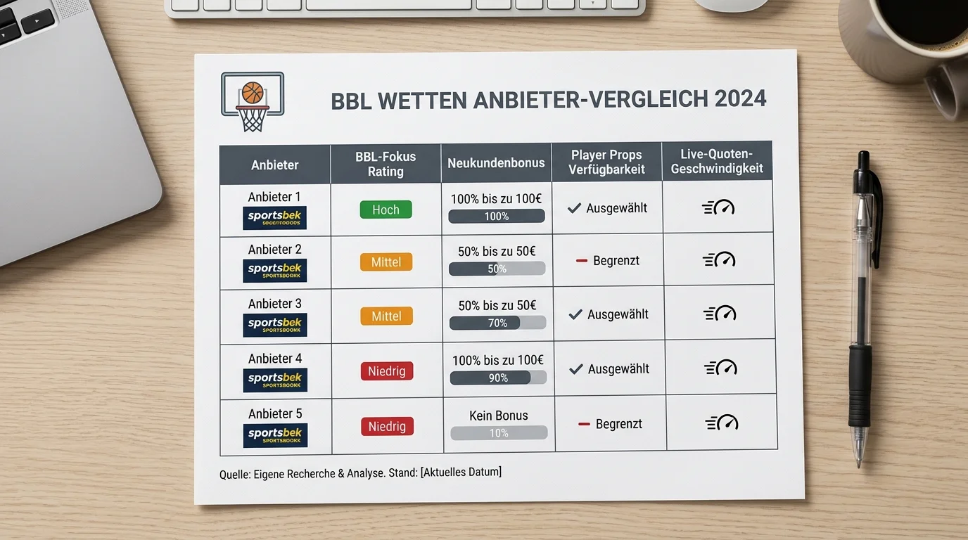 Beste BBL Wettanbieter im Vergleich: Bonuskonditionen und Markttiefe für die Basketball Bundesliga