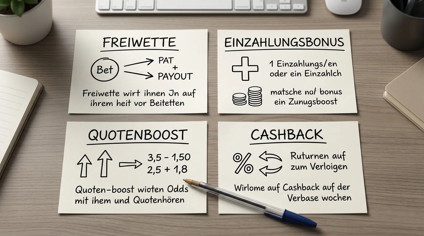 Überblick über Basketball Wettbonus Typen: Freiwette SNR, Einzahlungsbonus, Quotenboost und Cashback im Vergleich