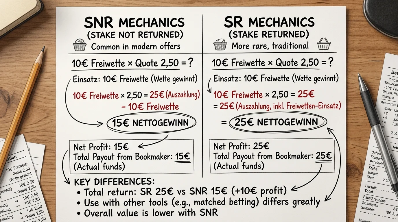 SNR versus SR Freiwetten Mechanik Vergleich für Basketball-Wetten mit konkreten Rechenbeispielen
