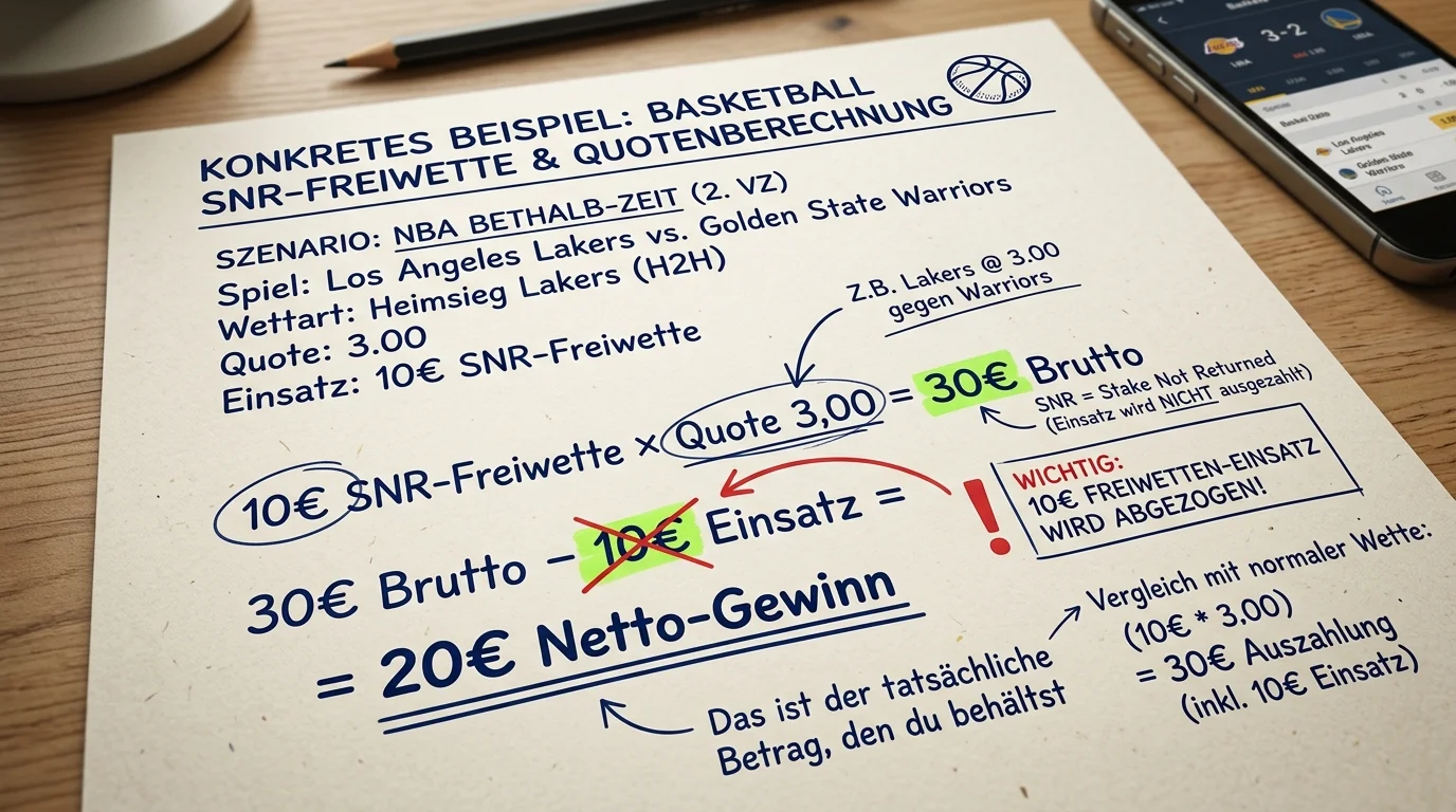 Basketball Freiwette Quoten-Beispiel SNR bei 3,00 mit 20 Euro Reingewinn aus 10 Euro Freiwette