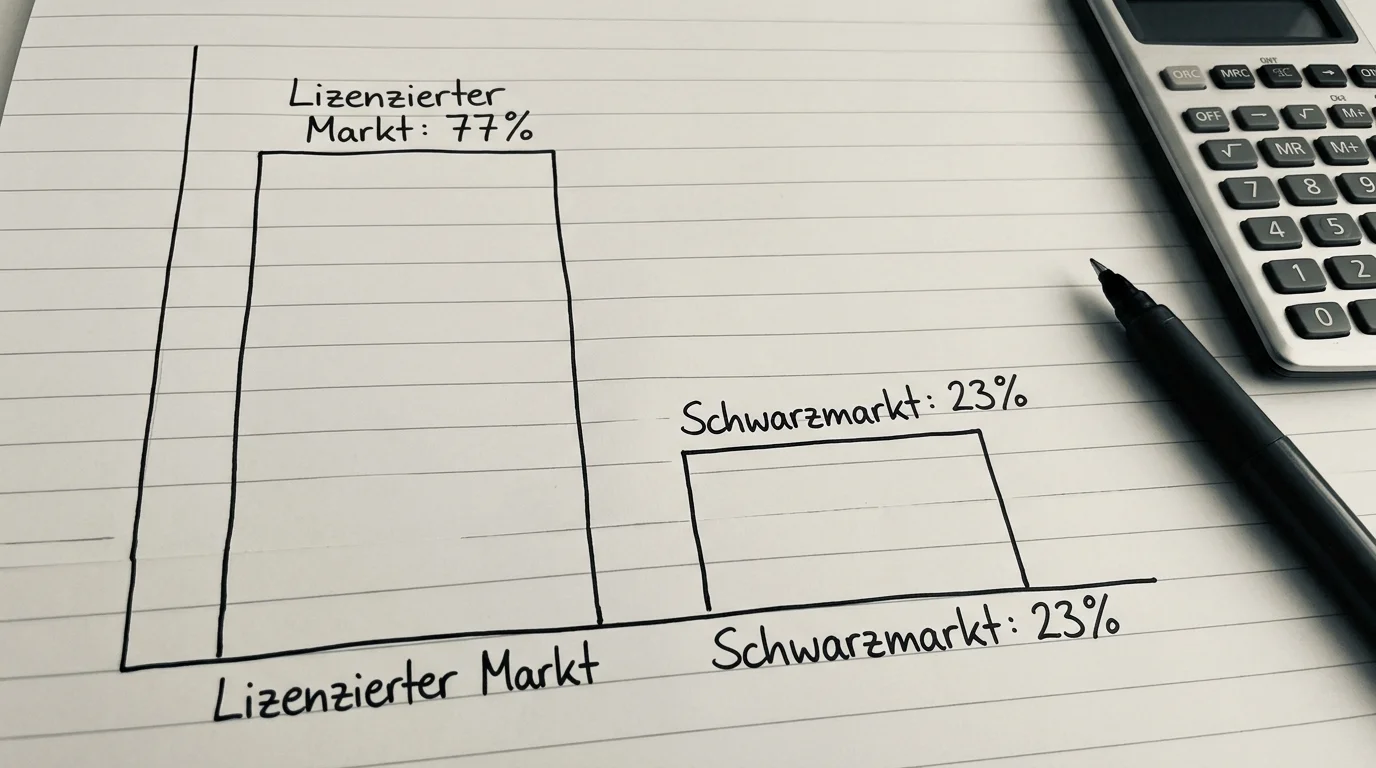 Schwarzmarktanteil beim deutschen Online-Glücksspiel und Basketball-Wetten gemäß GGL-Studie