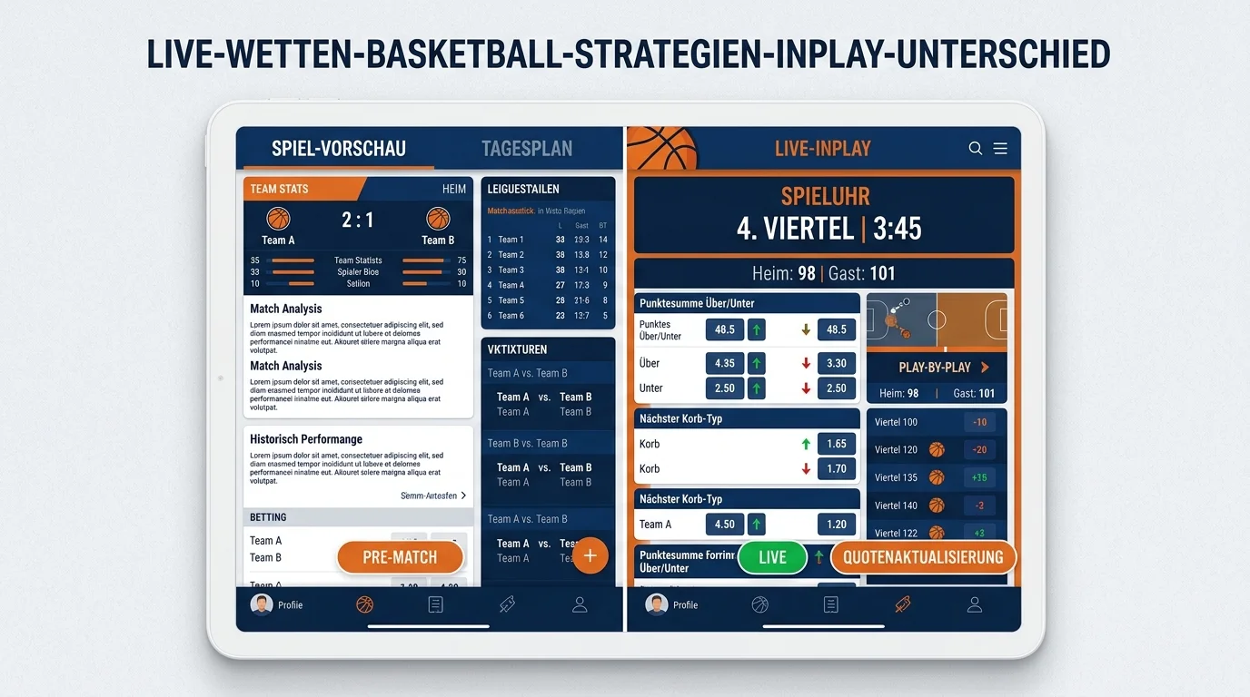 In-Play Wetten Basketball Unterschied zu Pre-Match Wetten Quotenbewegung Live
