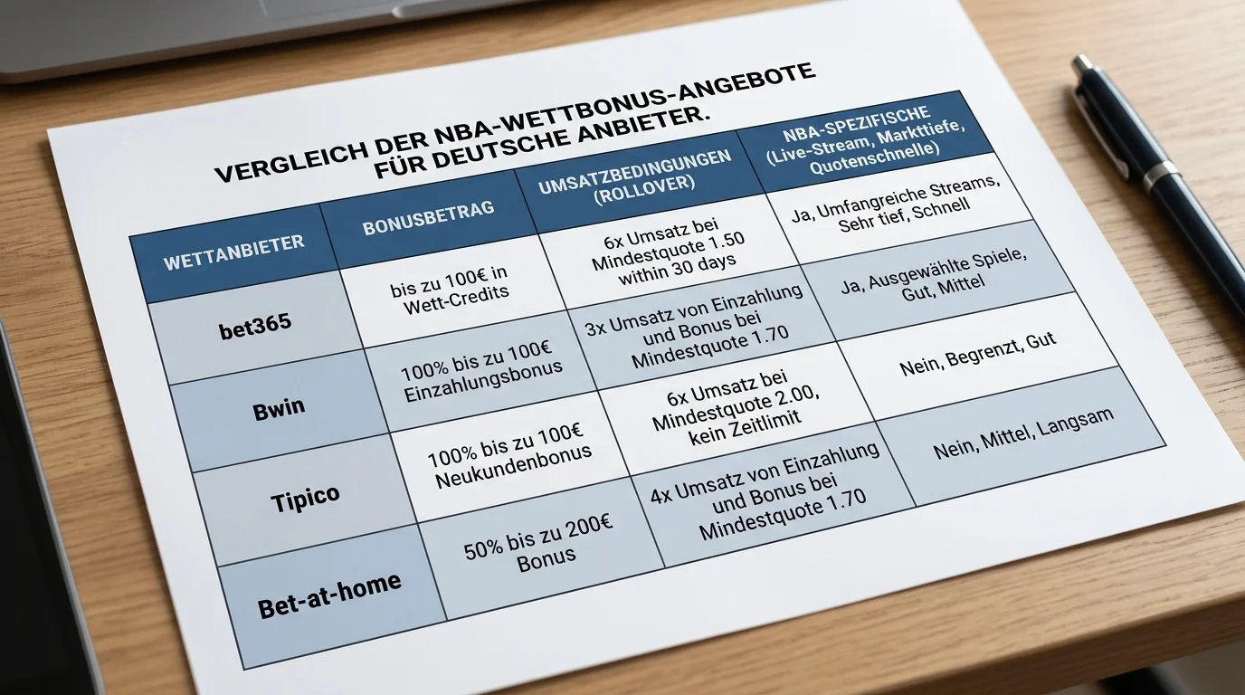 NBA Wettanbieter Deutschland Vergleich: Bonus, Markttiefe und Quoten aktuell