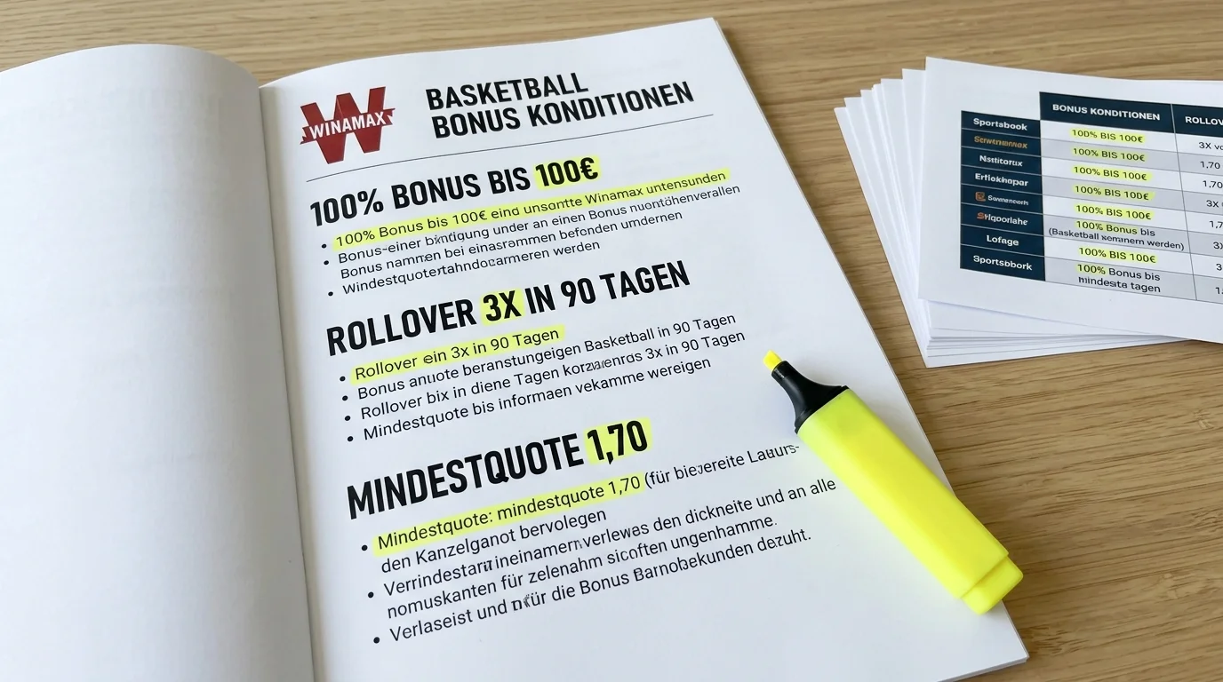Winamax Bonuskonditionen für Basketball-Wetten, Rollover, Mindestquote und Zeitlimit